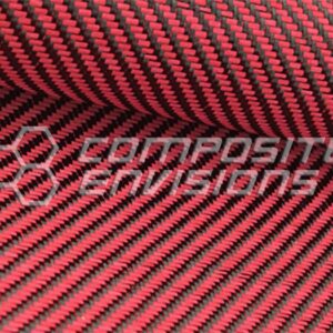 Improved Carbon Fiber/Red Dyed Fiberglass Fabric 2x2 Twill 3k 50"/127cm 12.53oz/425gsm Version 2 Softer