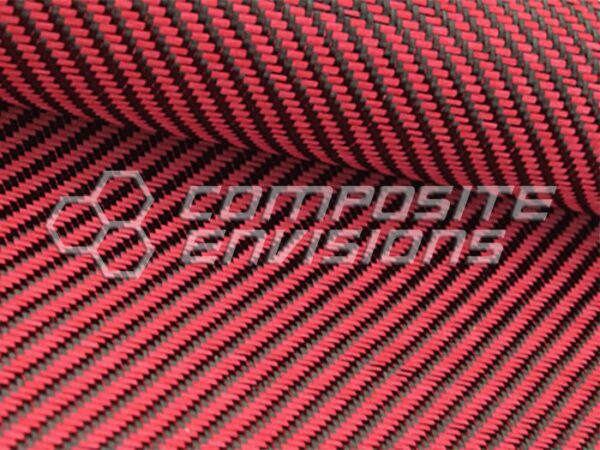 Improved Carbon Fiber/Red Dyed Fiberglass Fabric 2x2 Twill 3k 50"/127cm 12.53oz/425gsm Version 2 Softer
