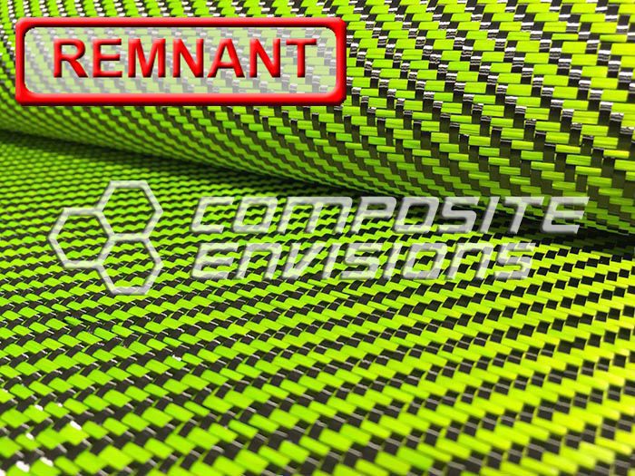 Improved Carbon Fiber/Lime Green Dyed Fiberglass Fabric 2x2 Twill 3k 50"/127cm 12.53oz/425gsm Version 2 Softer DISCOUNTED REMNANTS