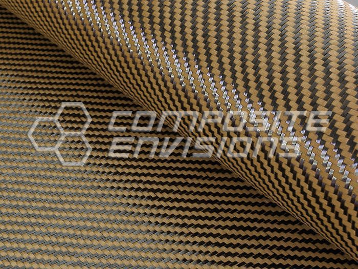 Carbon Fiber/Tan Kevlar Fabric 2×2 Twill 3k 50″/127cm 5.5oz/186gsm