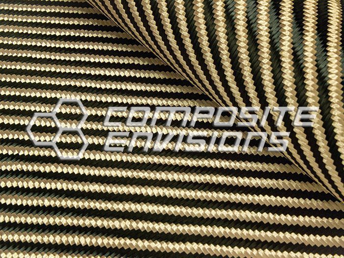 Carbon Fiber/Tan Kevlar Fabric 4x4 Twill 3k/1500d 50/127cm 7.8oz/260gsm