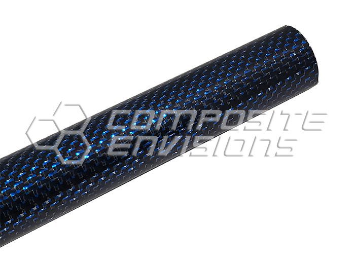 Roll Wrapped Blue Reflections Carbon Fiber Tube Plain Weave Gloss Finish - 25mm OD x 23mm ID x 47" long