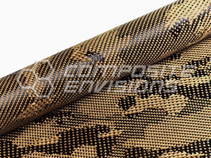 Carbon Fiber/Tan Kevlar Fabric 4x4 Twill 3k/1500d 50/127cm 7.8oz/260gsm