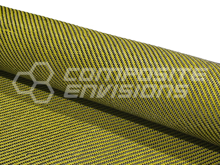 Carbon Fiber/Yellow Kevlar Fabric 2×2 Dual Twill 3k 50″/127cm 5.5oz/186gsm  - Composite Envisions