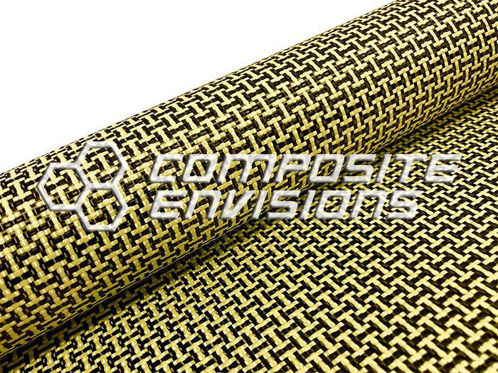 Carbon Fiber/Yellow Kevlar Fabric Dogbone (I/H) Weave 3k  5.96oz/202gsm-Sample (4x4)