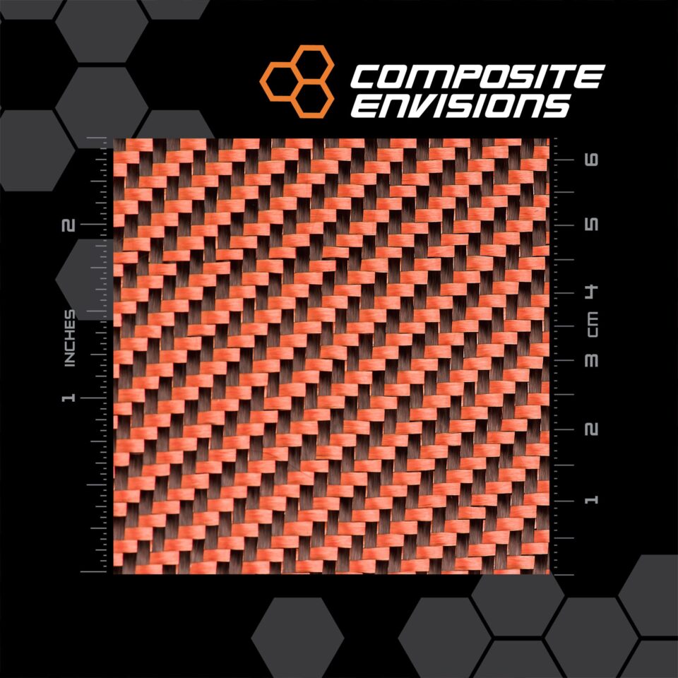 Carbon Fiber/Orange Kevlar Fabric 2x2 Twill 3k 50"/127cm 5.5oz/186gsm