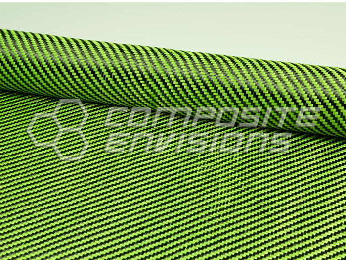 Carbon Fiber/Green Polyester Fabric 2x2 Twill 3k 50"/127cm 5.9oz/200gsm