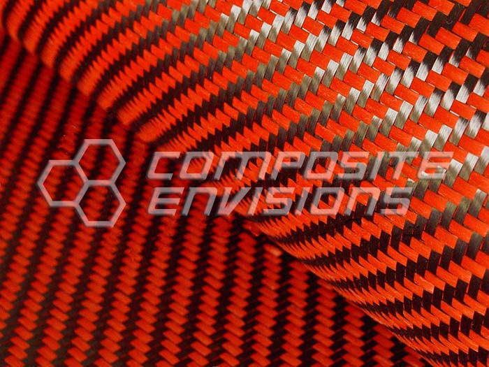 Carbon Fiber/Orange Kevlar Fabric 2x2 Twill 3k 50/127cm 5.5oz/186gsm