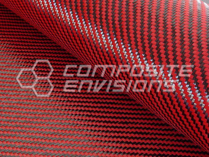 Carbon Fiber/Red Kevlar Fabric 2×2 Twill 3k 50″/127cm 5.5oz/186gsm